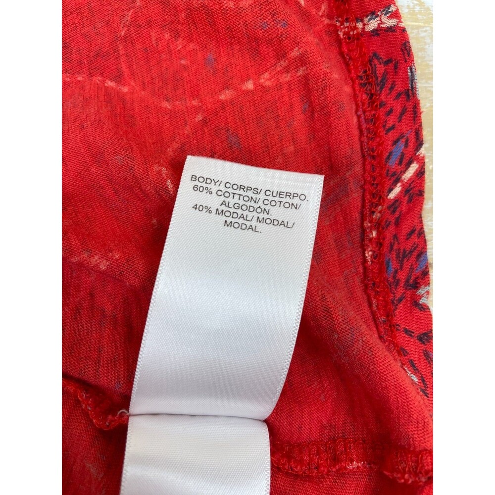 Lucky Brand Top Women's Size 1x Red Tunic Paisley Short Sleeve Boho Basic Soft - Picture 10 of 10